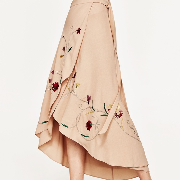 Zara Floral Embroidered Wrap Skirt